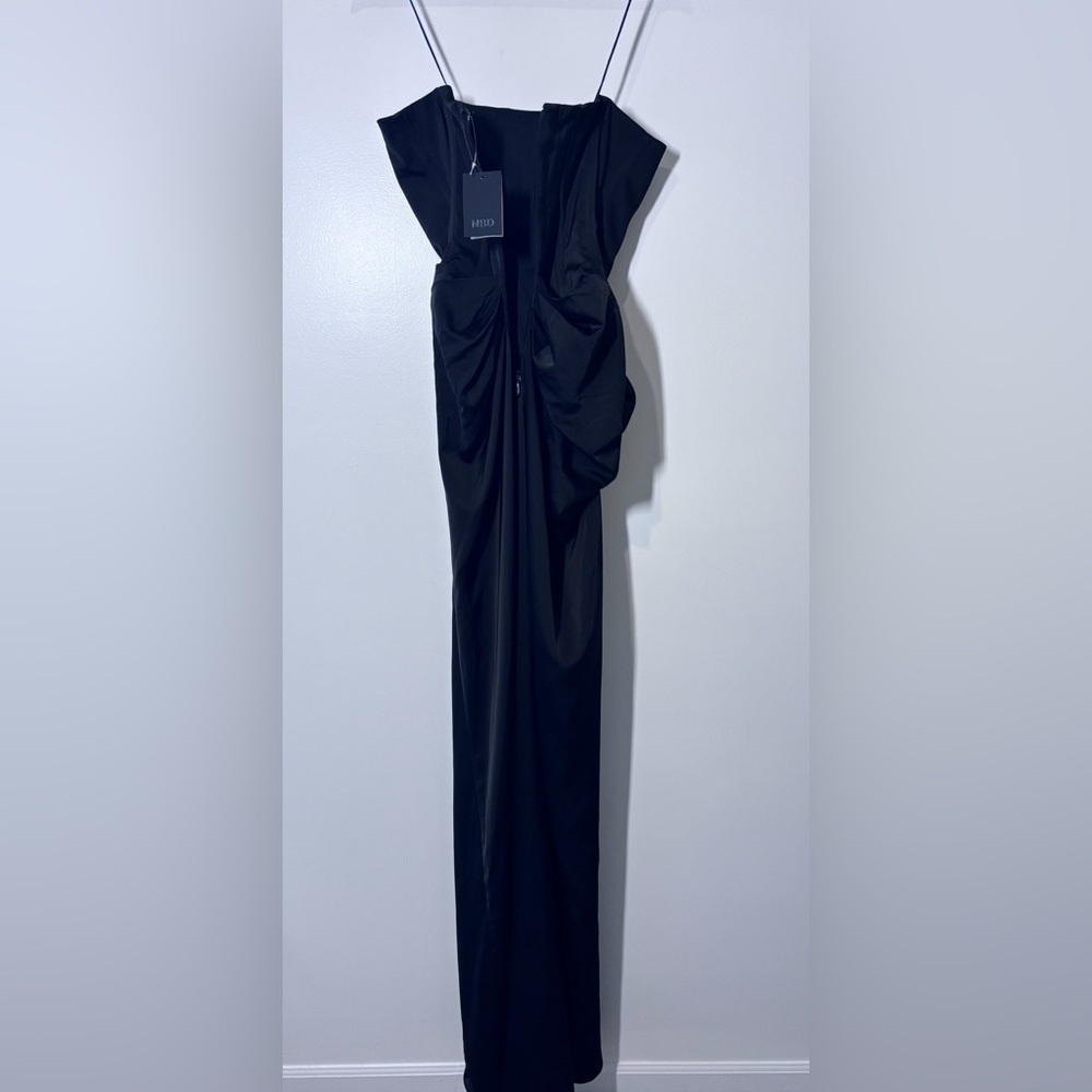 NBD Revolve Jake Black Strapless Rosette Slit Evening Gown Size Medium NWT - Picture 6 of 7
